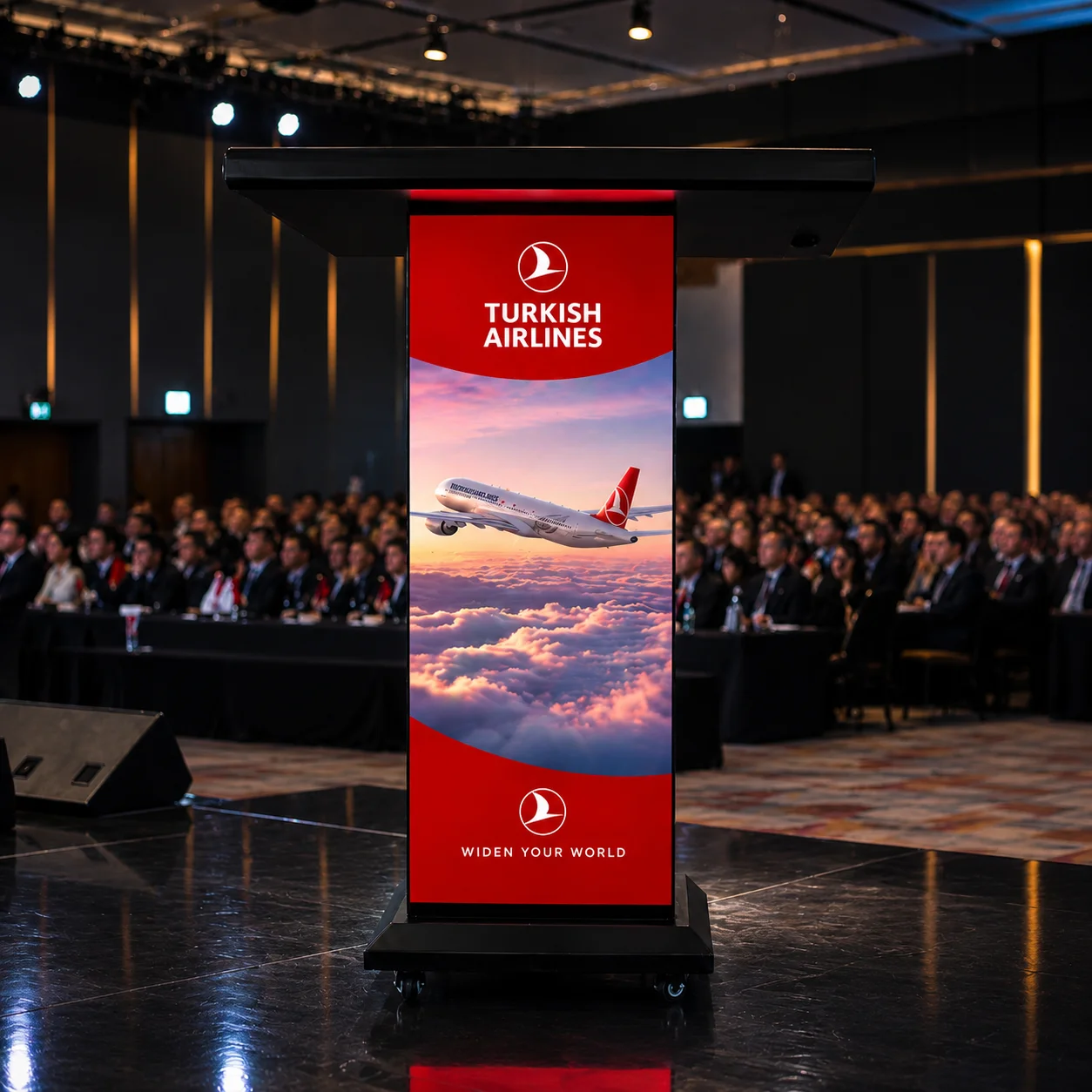 LED Rednerpult auf der Bühne für professionelle Konferenzen und Business Events