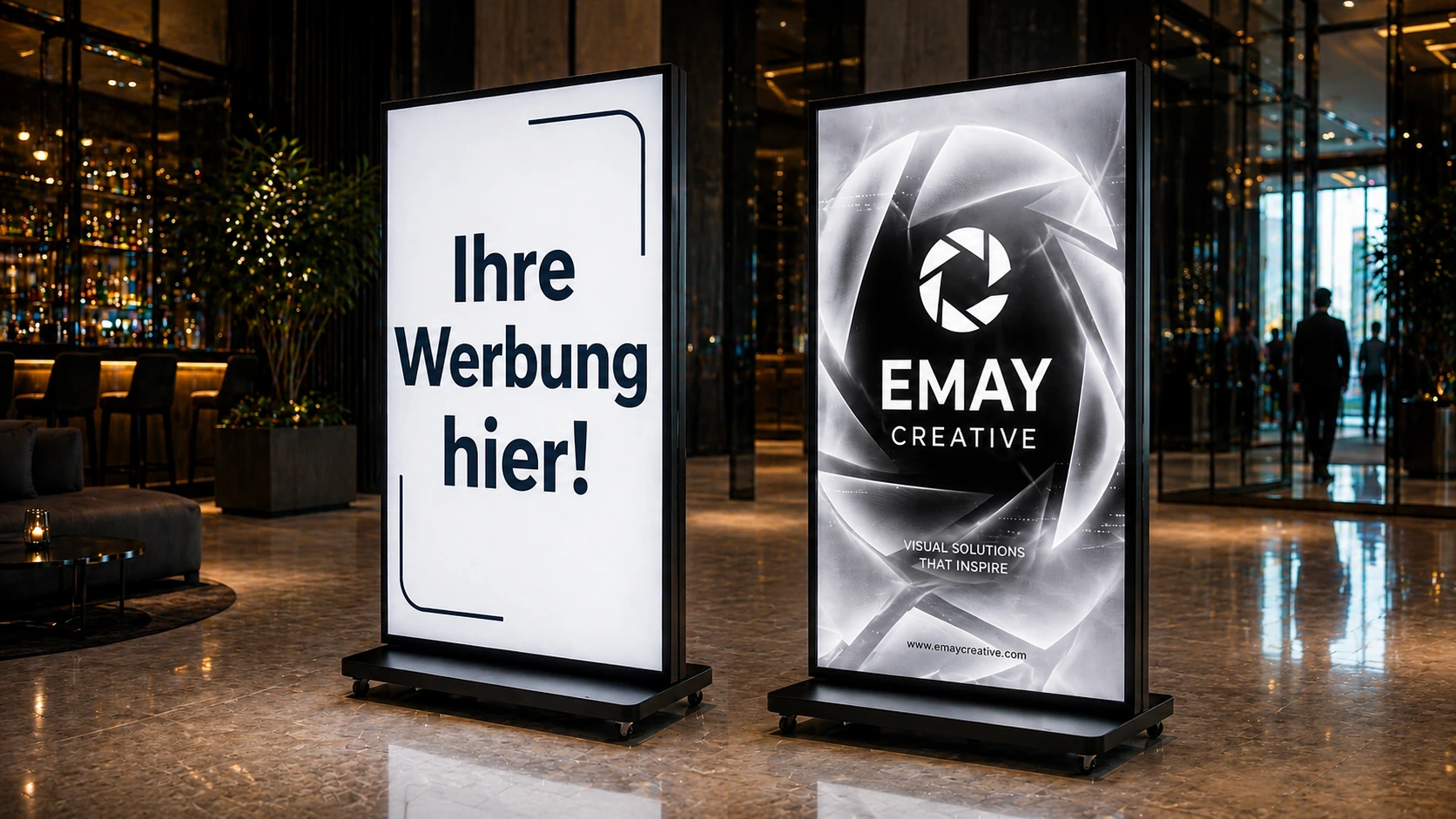 Tri-Fold LED Poster von Emay Creative mit dreiseitiger Werbefläche